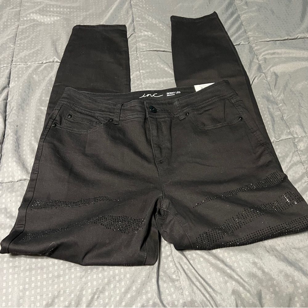 INC International Concepts Skinny Leg Regular Fit black Jeans Shimmer Size 10